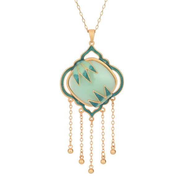 Chinese Style Enamel Bamboo Leaf Square Pendant Necklace