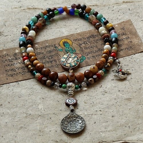 Ethnic Tibetan Star and Moon Bodhi Multi-treasure Consecrated Rosary Bracelet