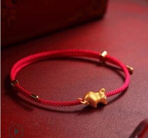 Ethnic Style Sand Gold Ox Zodiac Hand-Woven Red Rope Bracelet