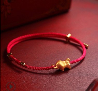 Ethnic Style Sand Gold Ox Zodiac Hand-Woven Red Rope Bracelet