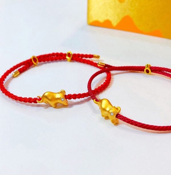 Ethnic Style Sand Gold Ox Zodiac Hand-Woven Red Rope Bracelet