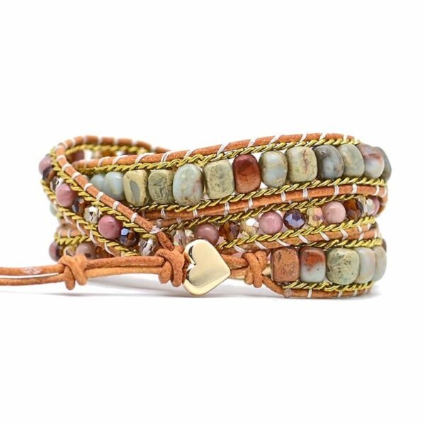 Love Heart Red Wood Grain Natural Stone Multilayer Hand-Woven Bracelet