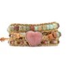 Love Heart Red Wood Grain Natural Stone Multilayer Hand-Woven Bracelet