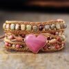 Love Heart Red Wood Grain Natural Stone Multilayer Hand-Woven Bracelet