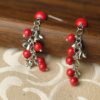 Ethnic Style Red Pearl Seedling Silver Beaded Drop Earrings