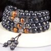 Tibetan Style Natural Gold Obsidian 108 Buddha Beads Bracelet with Tibetan Silver Beads