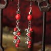 Ethnic Style Red Pearl Seedling Silver Beaded Drop Earrings