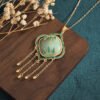 Chinese Style Enamel Bamboo Leaf Square Pendant Necklace