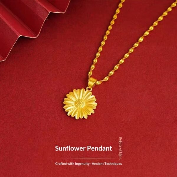 Court-Style Sunflower Womens Gold-Plated Pendant Necklace