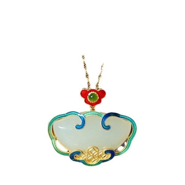 Chinese Style Retro Natural Jade Cloud Pattern Pendant Necklace