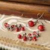 Ethnic Style Red Pearl Seedling Silver Beaded Drop Earrings