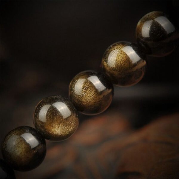 Tibetan Style Natural Gold Obsidian 108 Buddha Beads Bracelet with Tibetan Silver Beads