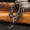 Tibetan Style Natural Gold Obsidian 108 Buddha Beads Bracelet with Tibetan Silver Beads