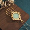 Chinese Style Enamel Bamboo Leaf Square Pendant Necklace