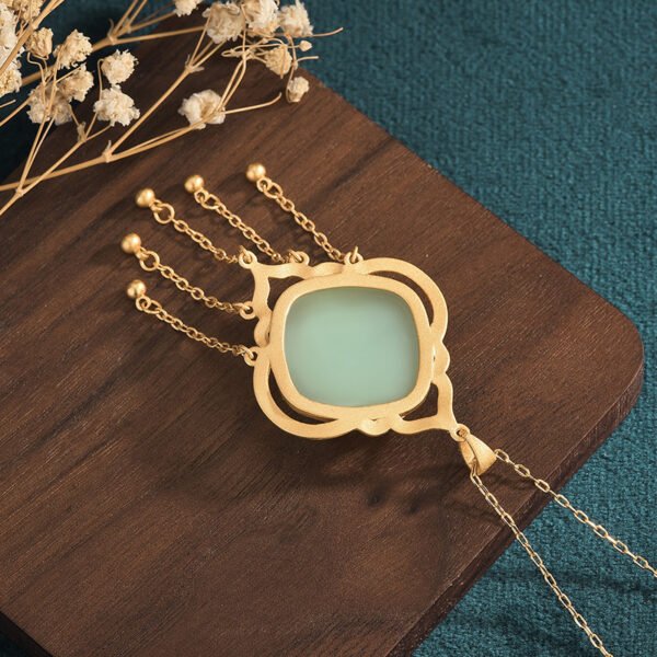 Chinese Style Enamel Bamboo Leaf Square Pendant Necklace